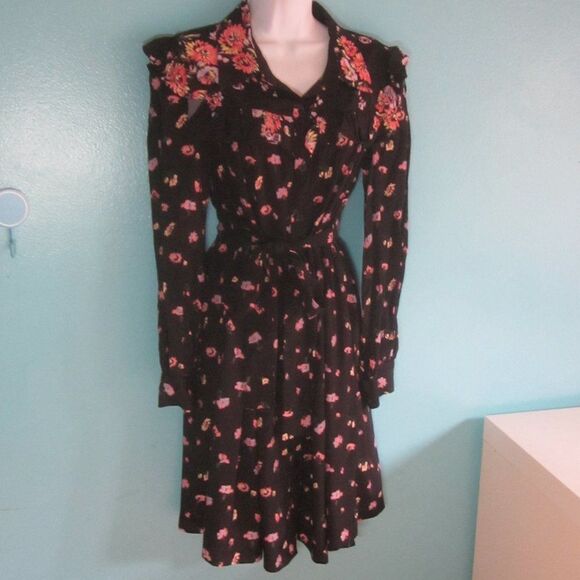 Jill Stuart Womens Size M VINTAGE 90's Black Floral Dress Button Front  36" Bust - Picture 11 of 11